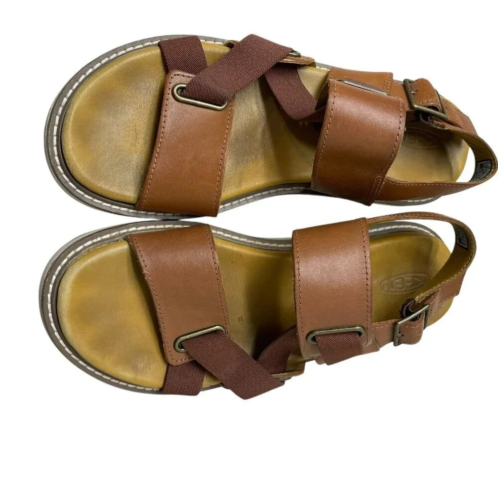 KEEN Women's Lana Z Strap Open Toe Leather Sandal US Size 9 Camel Brown